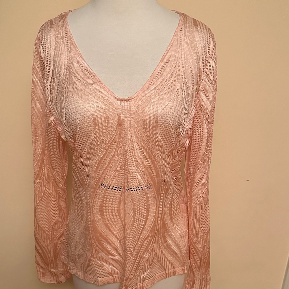 bebe Peach Lace V-Neck Blouse
